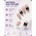 Nude Polka‑Dot Press‑On Nails with 3D Black Bows, Medium‑Long Almond Nails Elegant Luxury False Nails